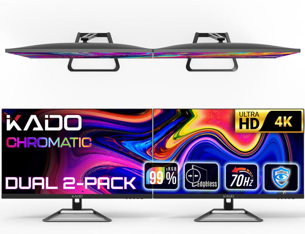 Kado Dual Monitor Setup - 2-Pack 27' 4K UHD Computer Monitor 3840x2160 70Hz VESA Mount HDMI DisplayPort Office Gaming Hybrid Built-in Speakers (U27X Dual Series)