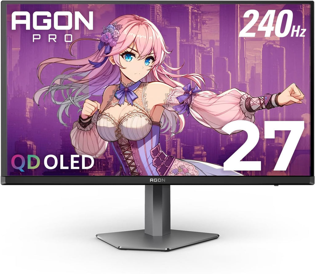 AOC Agon PRO 27' QD-OLED Gaming Monitor, QHD 2560x1440, 240Hz, 0.03ms GtG, HDR400 True Black, Adaptive Sync, Height Adjustable, DisplayPort, HDMI, USB, Built-in Speakers, AG276QZD2