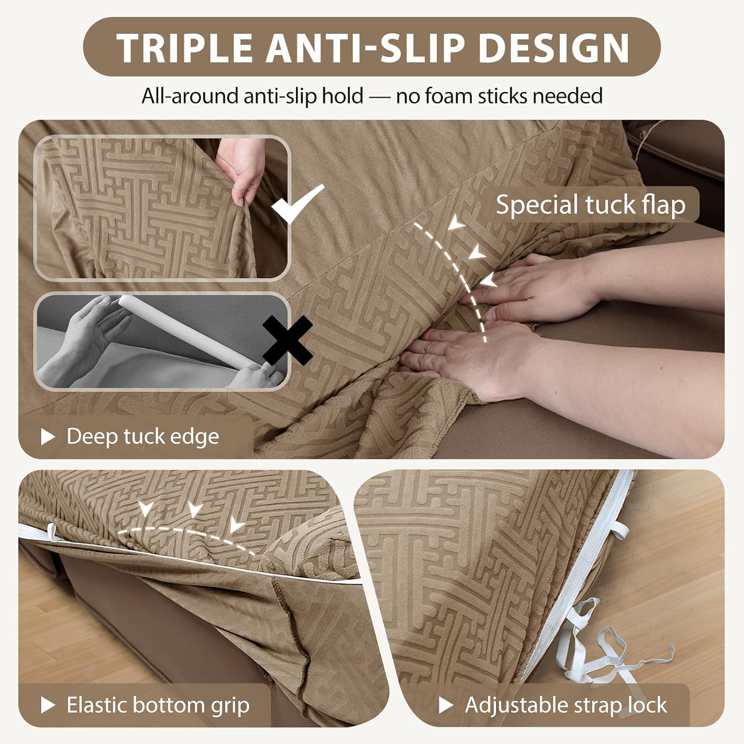 Sectional Couch Covers L Shape Sofa Cover 1-Piece Stretch Corner Couch Covers Non Slip Washable Sofa Slipcovers Soft Fleece Furniture Protector for Dogs Pet (Medium, Khaki)