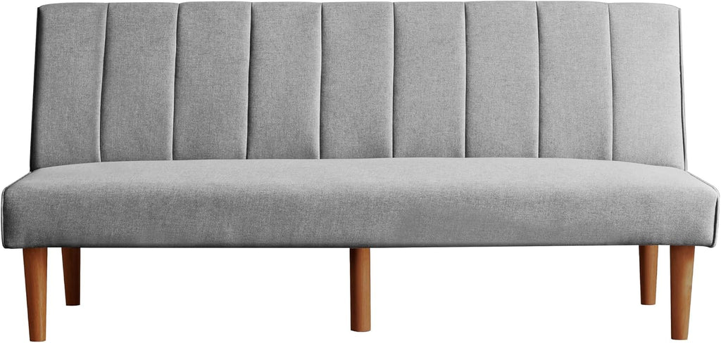 HomePop Upholstered Bergen Convertible Futon Sofa Bed, Modern Sofa Couches for Living Room, Small Spaces, Dorm, Apartment, Gray Woven