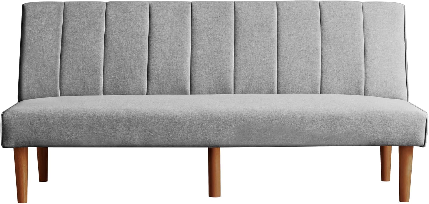 HomePop Upholstered Bergen Convertible Futon Sofa Bed, Modern Sofa Couches for Living Room, Small Spaces, Dorm, Apartment, Gray Woven