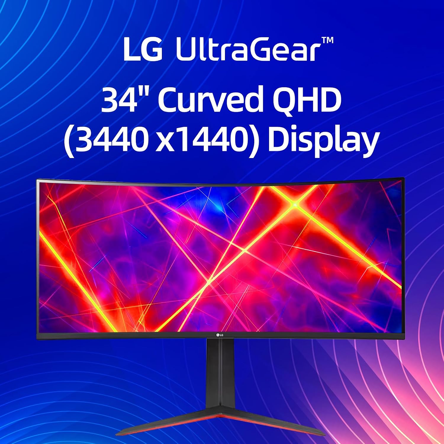 LG 34' Curved Ultragear Gaming Monitor, QHD(3440x1440), 160Hz, AMD FreeSync, HDR10, sRGB 99%, Built-in Speakers, Multitasking and Content Creation, DisplayPort & HDMI, Tilt/Height Adjustable Stand