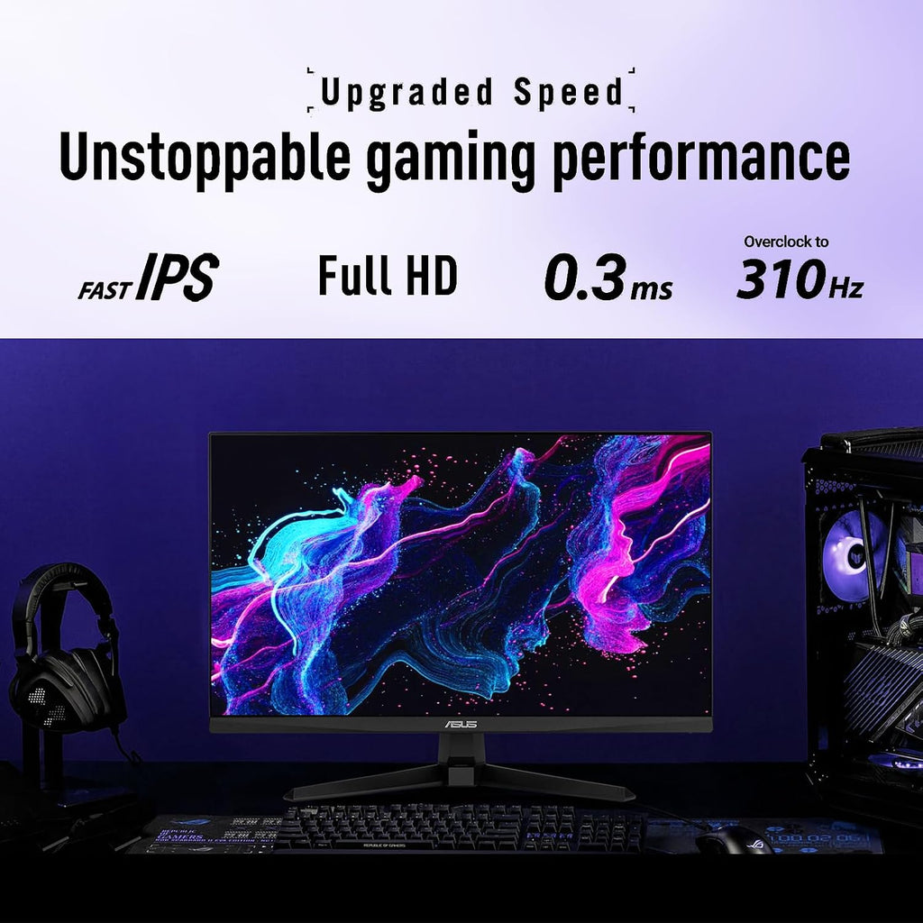ASUS 24.5' FHD Gaming Monitor, Fast IPS Display, 310Hz, 0.3ms, G-SYNC Compatible, FreeSync Premium, ELMB Sync, 99% sRGB, AI-Powered Gaming Enhancements, Bult-in Speaks, HDMI, DisplayPort