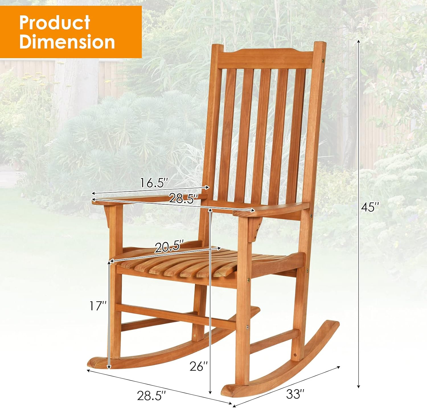 Tangkula Set of 2 Patio Rocking Chair, Indoor Outdoor Wooden Rocker Lounge Chair for Porch Garden Backyard Balcony, Rustic High Back Armchair w/Heavy-Duty 350 LBS Weight Capacity