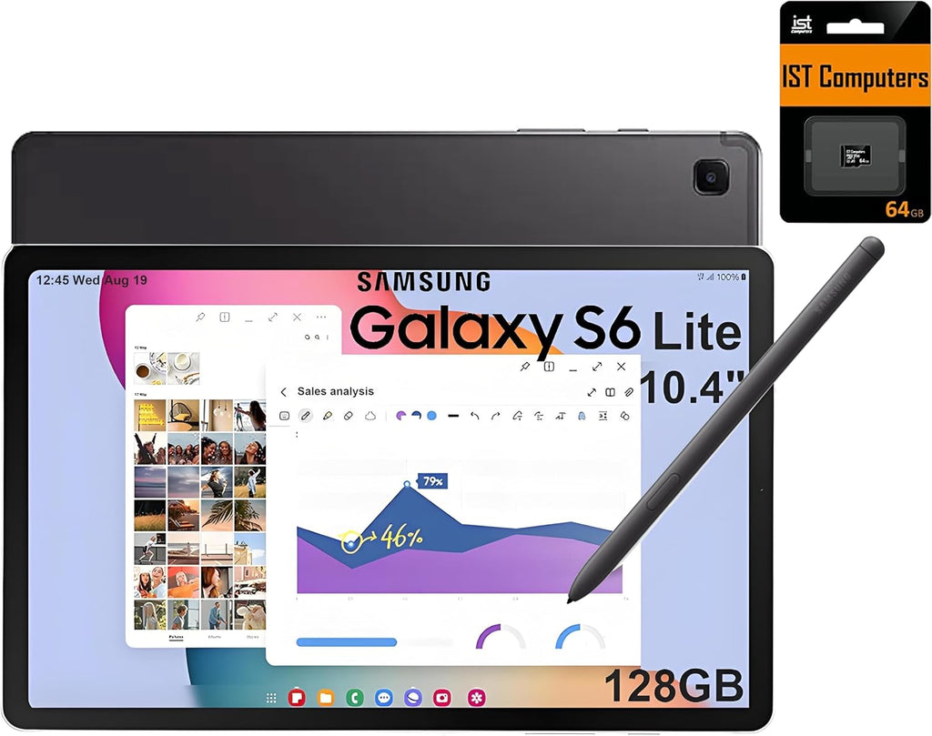 Samsung Galaxy Tab S6 Lite Android Tablet (10.4' 2K Touchscreen, 128GB Storage(64GB+64GB SD Card), S Pen for Note-Taking, Drawing, 14-Hr Long Battery Life, 5MP + 8MP Camera, Durable) SM-P620, Gray