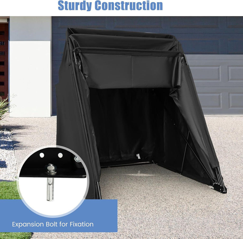 Tangkula Motorcycle Shed - Waterproof Garage with 600D Oxford Cover, Ventilation Window, Heavy Duty Storage for Motorbike, Scooter, Vehicles, 136' x 54' x 75'