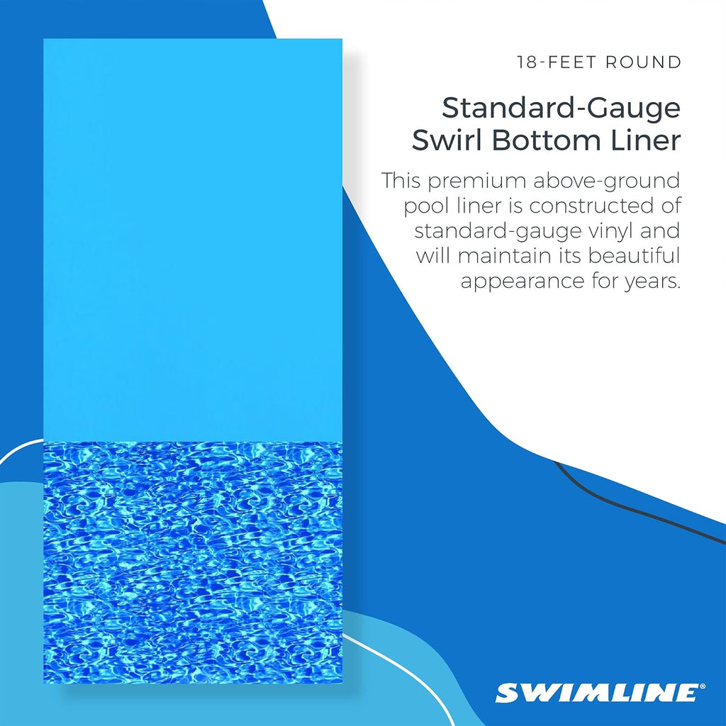 Swimline 18 Foot Round Durable 20 Gauge Vinyl Wall Overlap Pool Liner Cover for 48 and 52 Inch Above Ground Swimming Pools, Blue