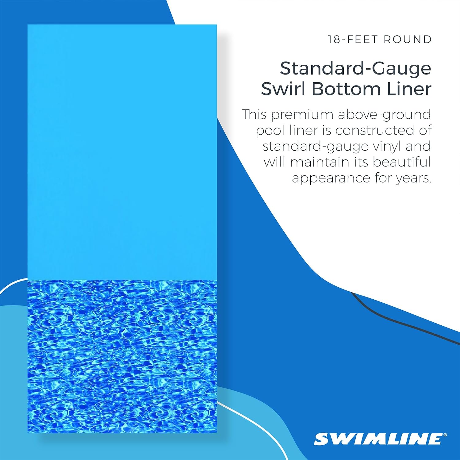 Swimline 18 Foot Round Durable 20 Gauge Vinyl Wall Overlap Pool Liner Cover for 48 and 52 Inch Above Ground Swimming Pools, Blue