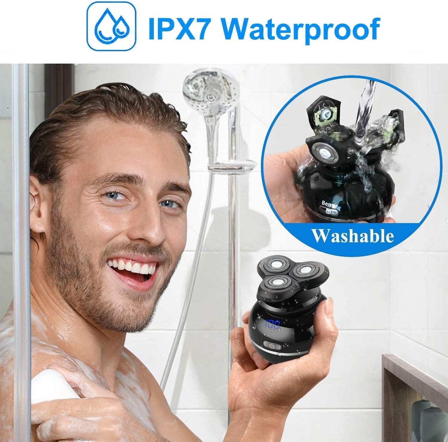 Electric Shavers for Bald Men, Electric Shaver for Men 5 in 1 Waterproof Razor Beard Trimmer Grooming Kit with Nose Trimmer Hair Clipper Face Cleansing Brush