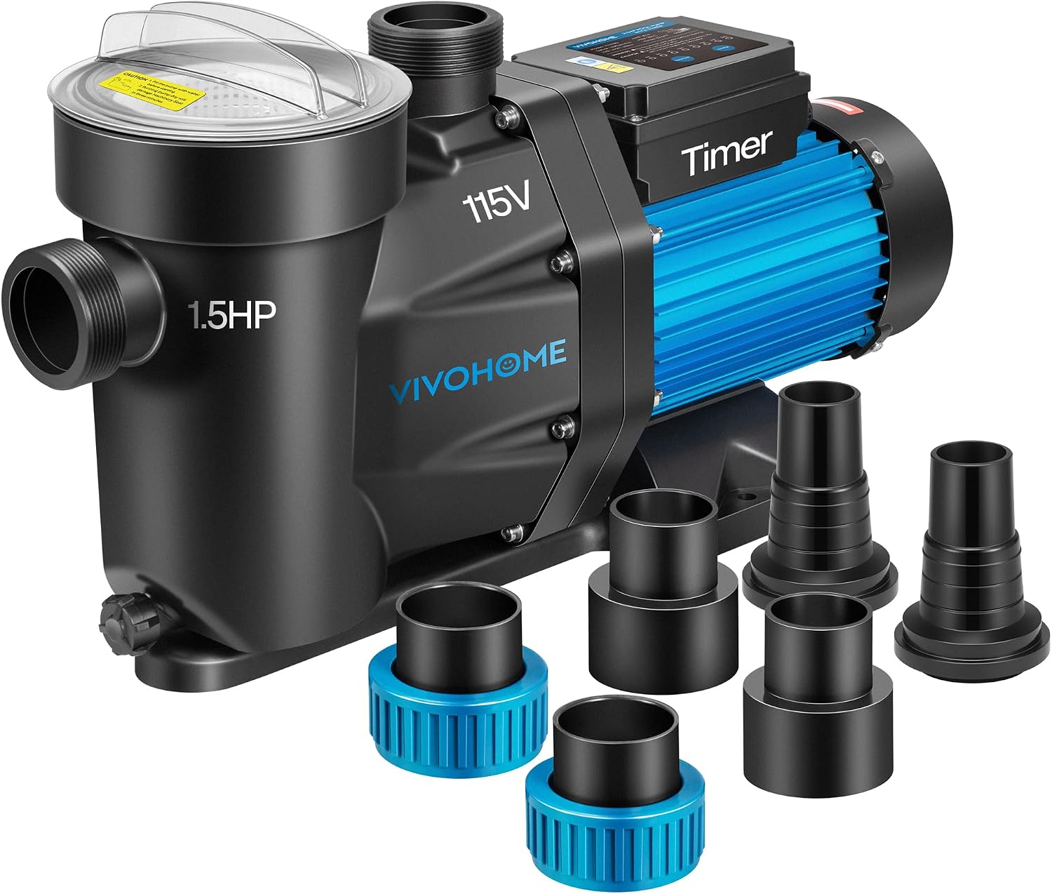 VIVOHOME Self Primming in/Above Ground Swimming Pool Pump w 1.25'' & 1.5' & 2.0'' Unions Energy Saving w/Strainer Baske, 6360 GPH
