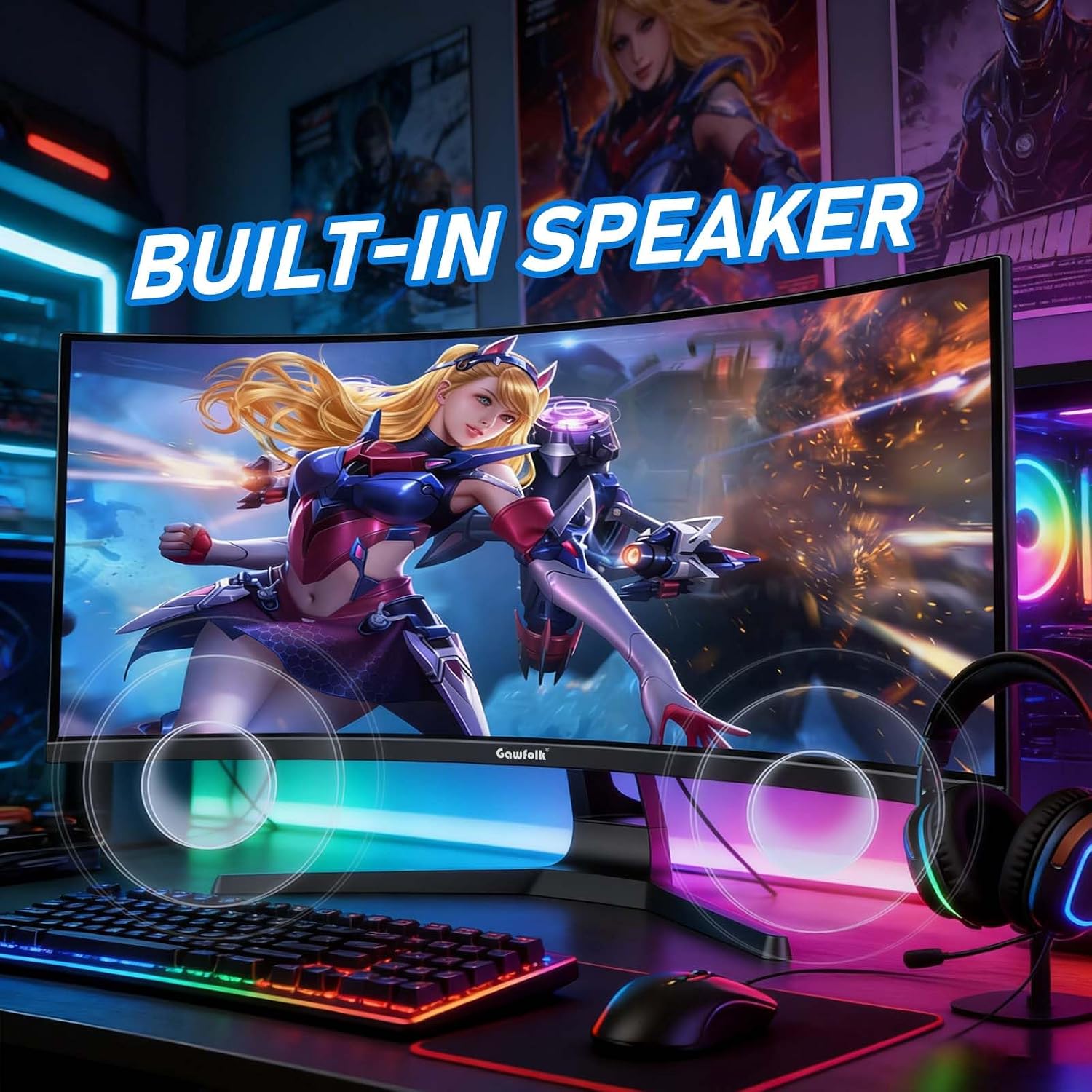 Gawfolk 34 Inch Ultrawide Curved 200Hz Gaming Computer Monitor,1500R PC Screen 21:9 UWQHD (3440x1440),120% sRGB,Adaptive Sync,Built-in Speaker,HDMI、Display Port,Compatible with Wall mounting-Black
