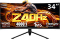 34 Inch Curved Gaming Monitor, 240Hz Refresh Rate, UWQHD (3440x1440), 1500R, 1ms MPRT, 3000:1 Contrast Ratio, Sturdy Metal Stand, VESA Mountable, for PC Gamer and Immersive Gameplay