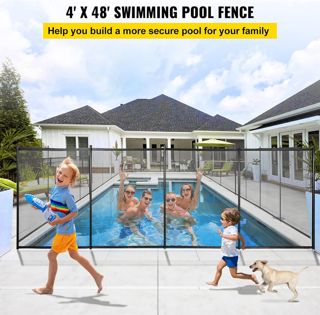 Happybuy Pool Fence, 4FTx 48FT DIY Pool Fences for Inground Pools, Removable Child Safety Pool Fencing, Swimming Pool Fence in Ground for Kids Safety, Black Pool Mesh to Protect Kids