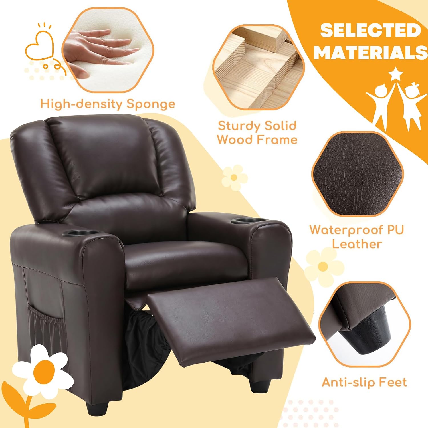 Candy Kids Reclining Chair Leather Recliner Sofa Push Back Toddler Youth Children Child Ages 1-6