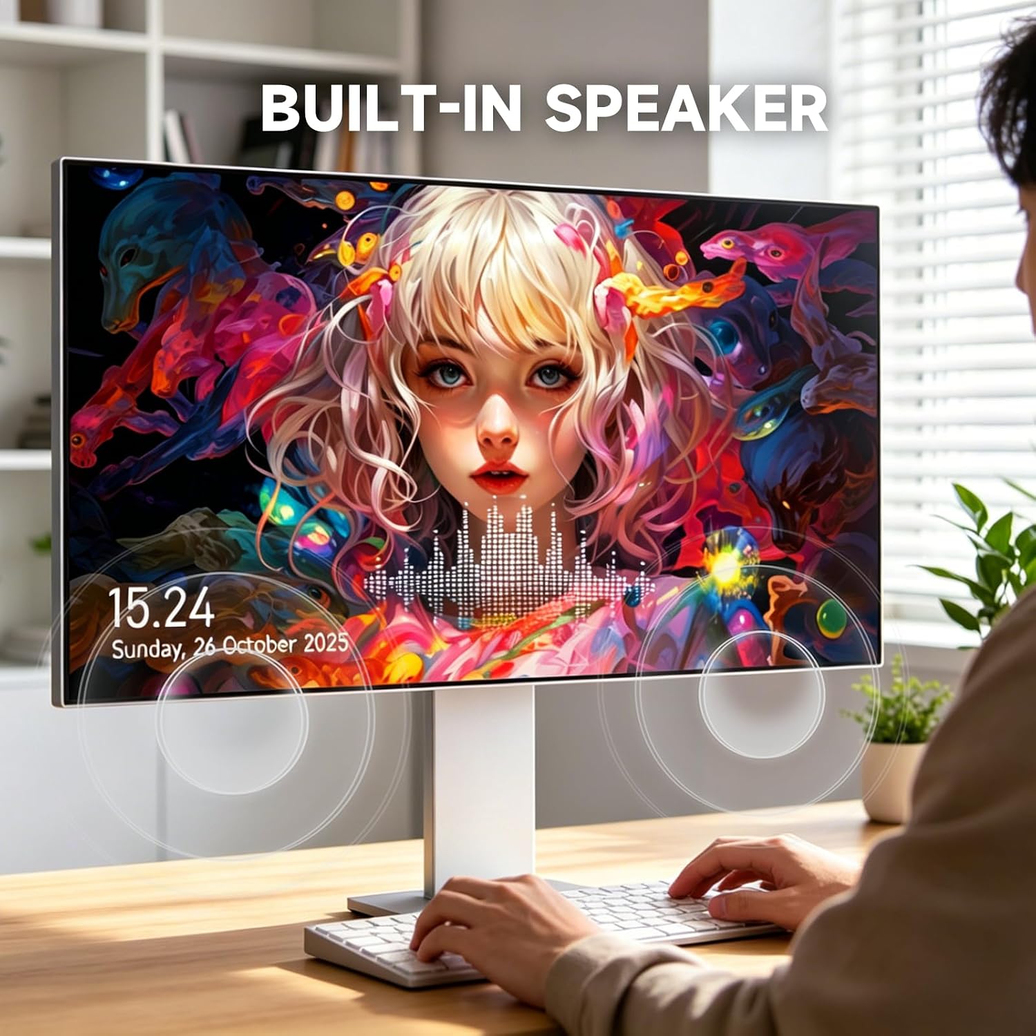 Gawfolk 27-inch IPS 4K UHD Computer Monitor, Ultra-Clear (3840×2160p) PC Screen, 100% sRGB, 100% DCI-P3, Type-C, Display Port, HDMI, Built-in Speakers, Supports Height Adjustment and Rotation - Black