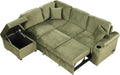 LUMISOL 87' Convertible Sleeper Sofa with Storage Ottoman, L-Shaped Sofa Bed with Cup Holder & USB Charging Stations, Pull Out Sofa Couch with Chaise for Living Room, Green