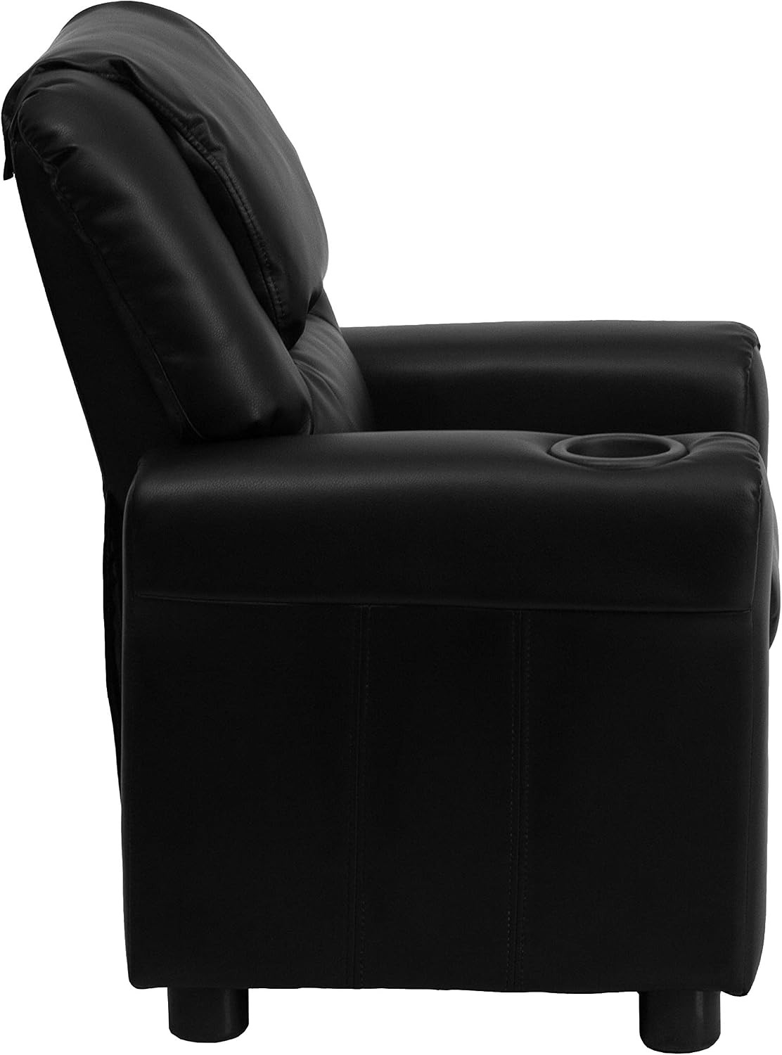 EMMA + OLIVER Black LeatherSoft Kids Recliner with Cup Holder and Headrest