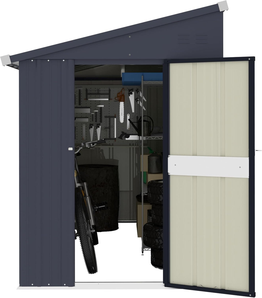 BlueWish 4'x8' Metal Storage Shed, Lean-to Tool Shed with Galvanized Sloped Roof, Small Shed Kit with Built in Vents, Patio Garden Outdoor Storage Shed for Utility Tool Storage
