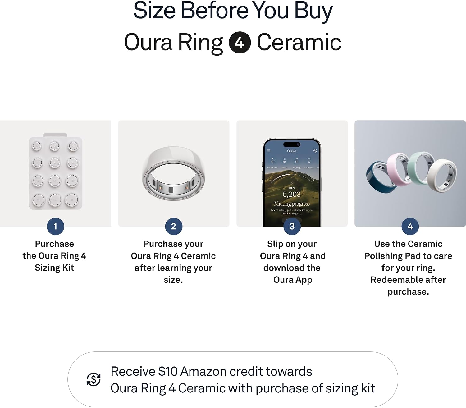 Oura Ring 4 - Ceramic Cloud - Size 6 - Sleep, Activity, Women's Health, AI Advisor, Up to 8 Days of Battery Life, Size Before You Buy, Android & iOS Compatible