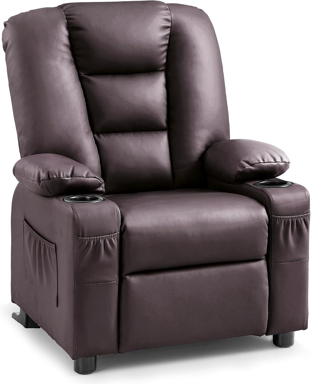 MCombo Big Kids Recliner for Ages 3+, Child Reclining Chair, Toddlers Recliner Sofa with Cup Holders, Faux Leather, 7322(Dark Brown)