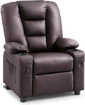 MCombo Big Kids Recliner for Ages 3+, Child Reclining Chair, Toddlers Recliner Sofa with Cup Holders, Faux Leather, 7322(Dark Brown)