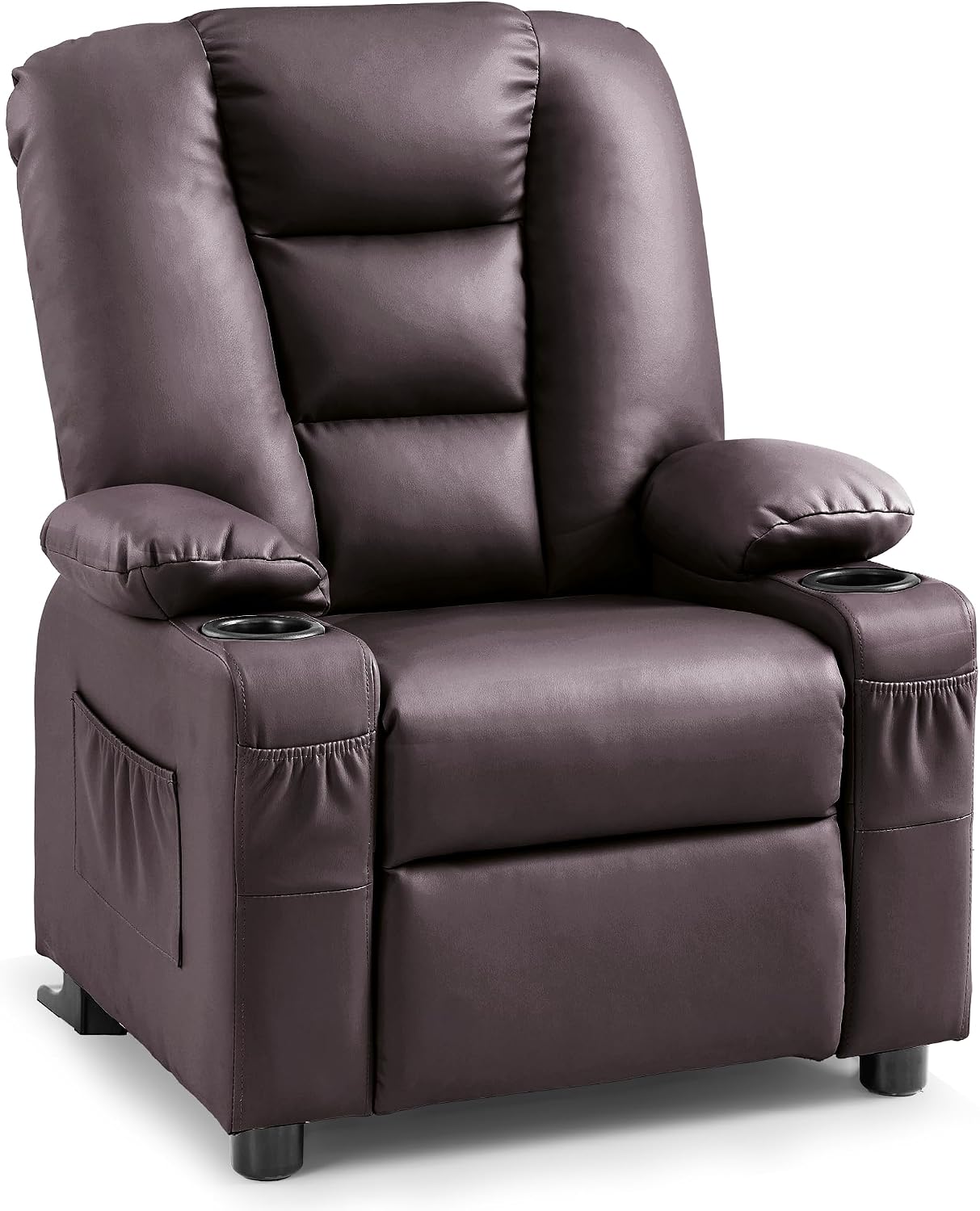 MCombo Big Kids Recliner for Ages 3+, Child Reclining Chair, Toddlers Recliner Sofa with Cup Holders, Faux Leather, 7322(Dark Brown)