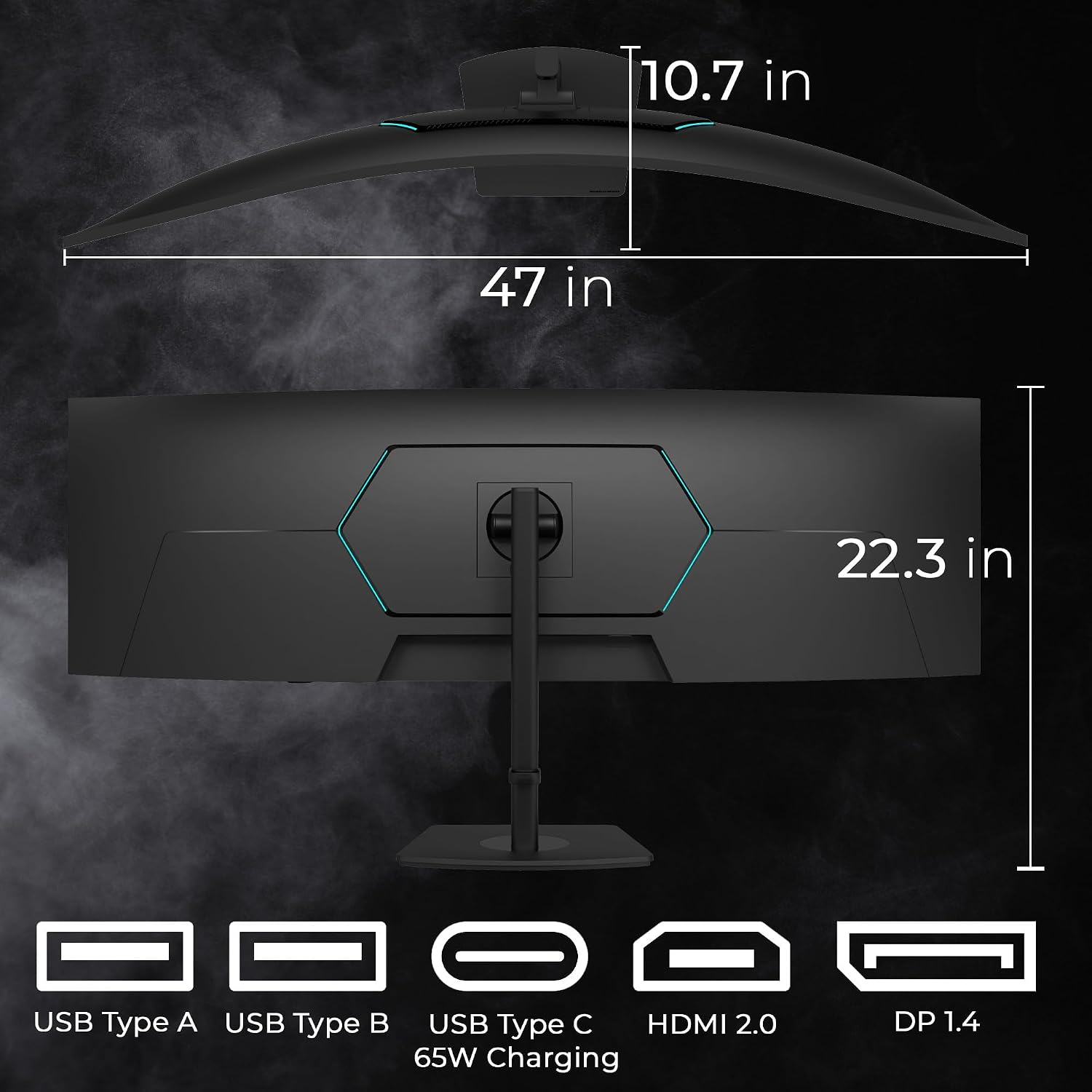 Deco Gear 49 Inch Curved Monitor, 5K2K Ultrawide WDQHD Screen 5120×1440, R1500, HDR400, 120Hz, 32:9 VA Panel, USB-C 65W PD, Adaptive Sync, PBP/PIP, KVM Switch, Built-in Speakers & Ergonomic Stand