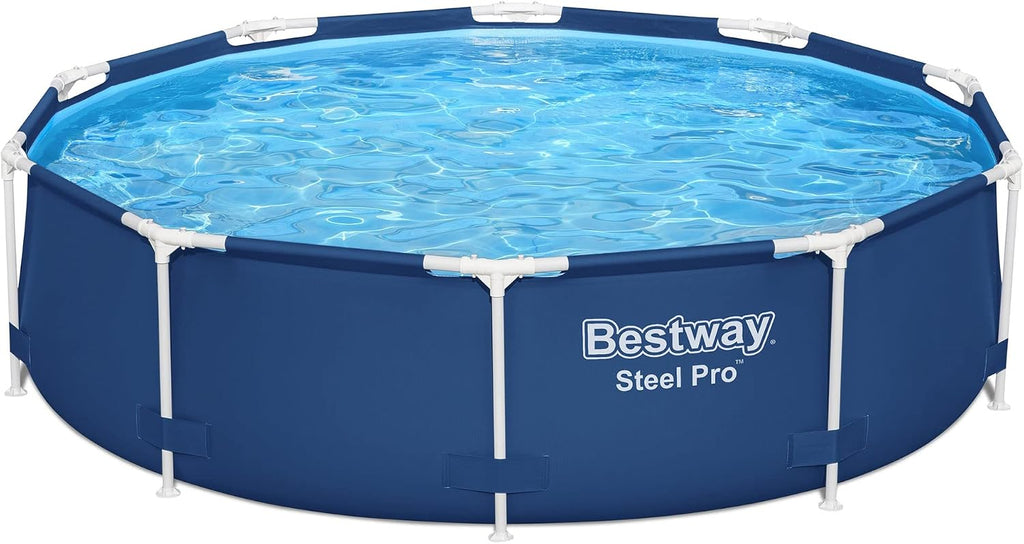 Bestway Steel Pro 10 Foot x 30 Inch Round Framed Above Ground Outdoor Backyard Swimming Pool Set with 330 GPH Filter Pump, Blue