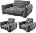 Intex Inflatable Furniture Set with Queen Sized Pull-Out Sofa Bed and 2 Sofa Sleepers, Gray - Air Mattress, Portable Couch, Lounge Chairs, Guest Beds