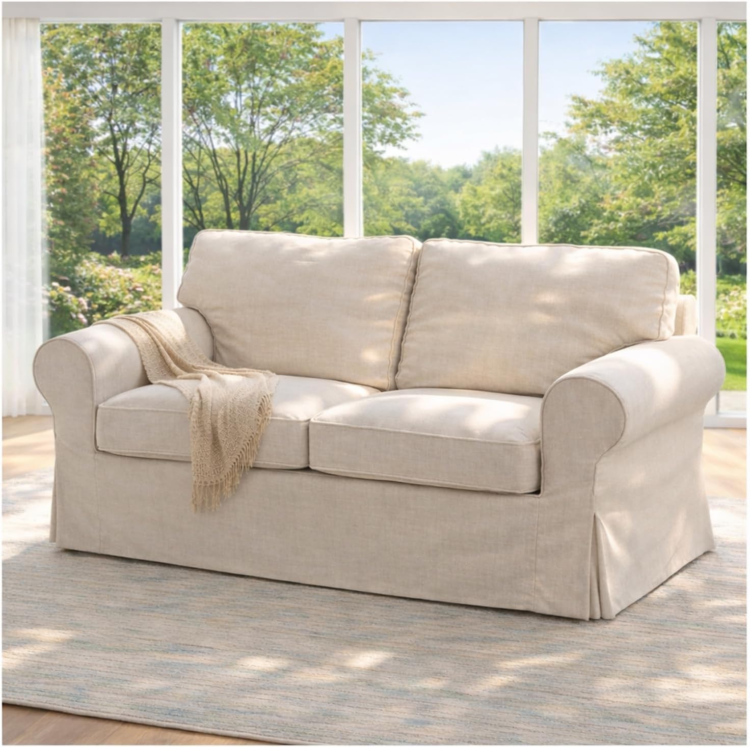 Sofa Covers Compatible with IKEA Ektorp 2 Seat Loveseat Sofa Slipcovers (Polyester Beige, Ektorp Loveseat)