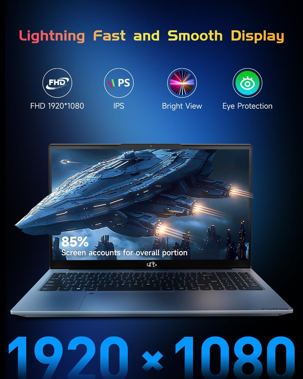 NIMO 15.6' IPS FHD-Laptop, Intel Pentium Quad Core N100 16GB RAM 256GB SSD (Beat i3-1115G4, Up to 3.4GHz) Computer with Backlit Keyboard Fingerprint Type-C WiFi 6 BT5.2, for Student and Home