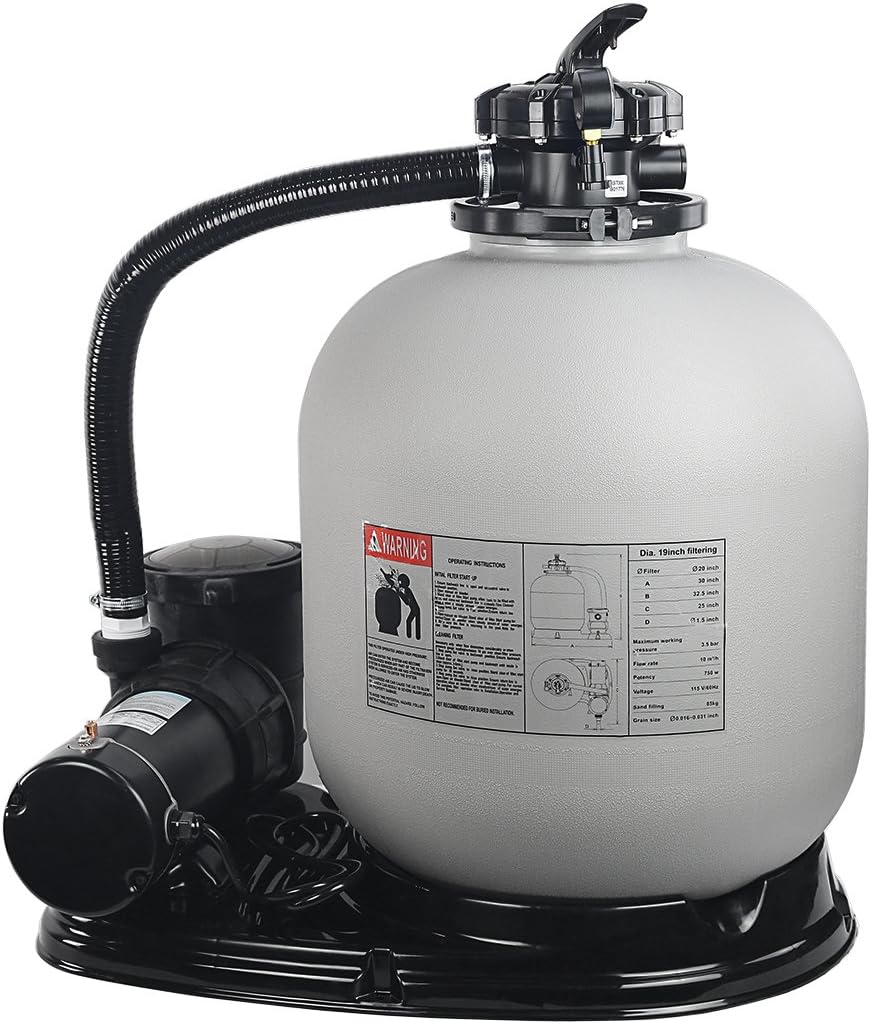 XtremepowerUS 19' Sand Filter 1.5HP Pump 4500 GPH Swimming Pumps System & Filters Combo Set Multi-Port Valve, for Domestic and Commercial Pools up to 18,000 Gallons Pool