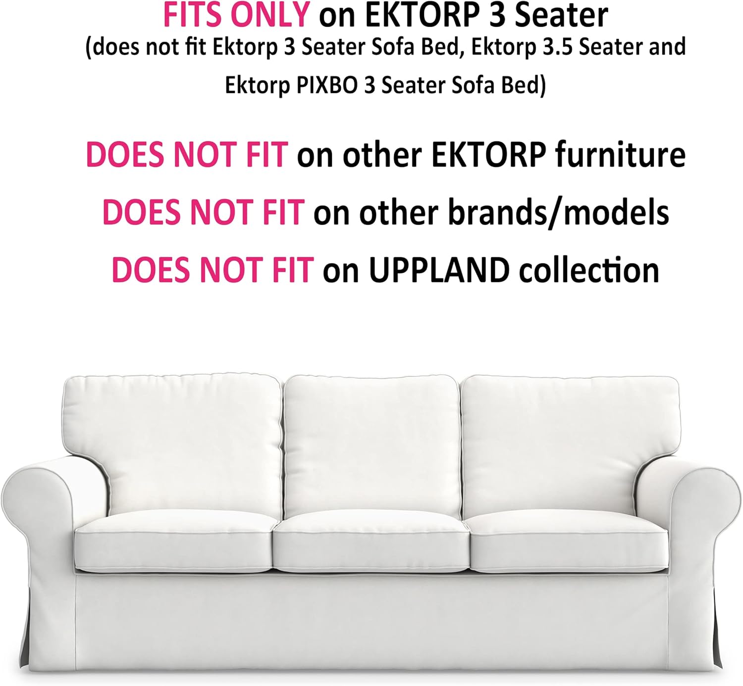 MASTERS OF COVERS Ektorp 3 Seat Sofa Cover Slipcover Replacement Made for The IKEA Ektorp 3 Seat Sofa Cover-(Cool White)-Does NOT fit Ektorp 3.5-seat Sofa NOT fit Uppland Series Sofa