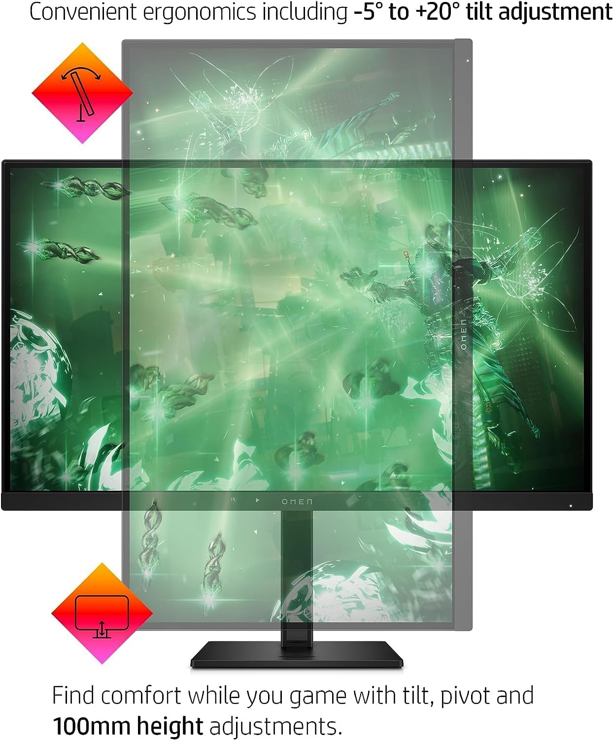 HP OMEN 27q 27 inch QHD Gaming Monitor 165Hz IPS 1ms AMD Freesync Premium Console Compatible DisplayPort Dual HDMI VESA Mountable for Laptop Computer PS5 Xbox Desk Setup, Black (Renewed)