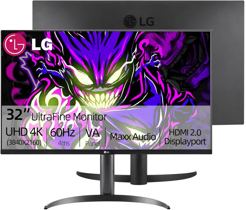 LG 32' 4K UHD(3840 x 2160) Ultrafine Monitor, 60Hz, HDR10, 90% DCI-P3, Dynamic Action Sync, Dual Controller, Black Stabilizer, Flicker Safe, HDMI & DisplayPort, Pivot/Height/Tilt Adjustment, Black