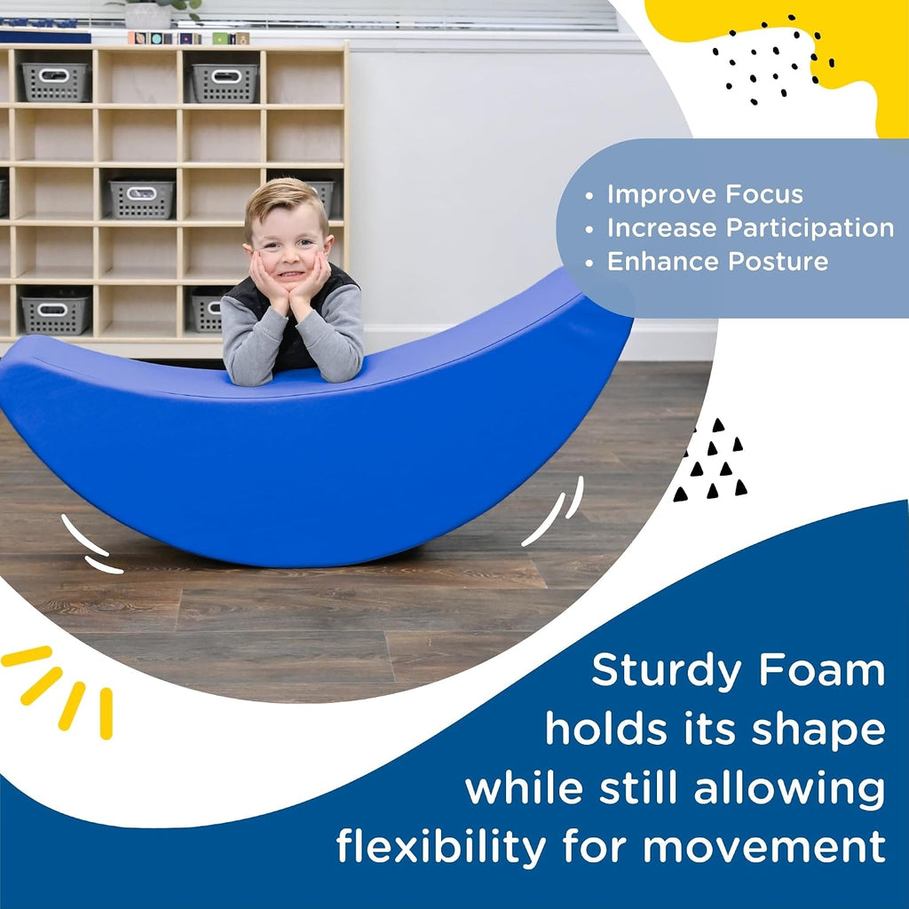 Children's Factory Happy Rocker, Flexible Classroom Seating, Active Seating for Young Learners, Banana Chairs for Kids, Blue