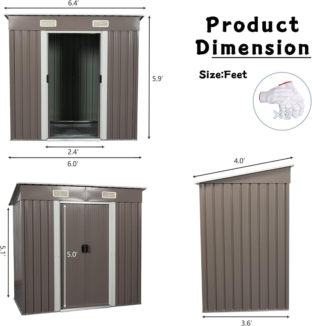 6X4 FT Outdoor Storage Shed, Waterproof Metal Garden Sheds with Lockable Door, Steel Tool Storage Buildings Shed & Outdoor Storage House for Garden, Backyard, Patio, Lawn, Trash Cans(Gray)