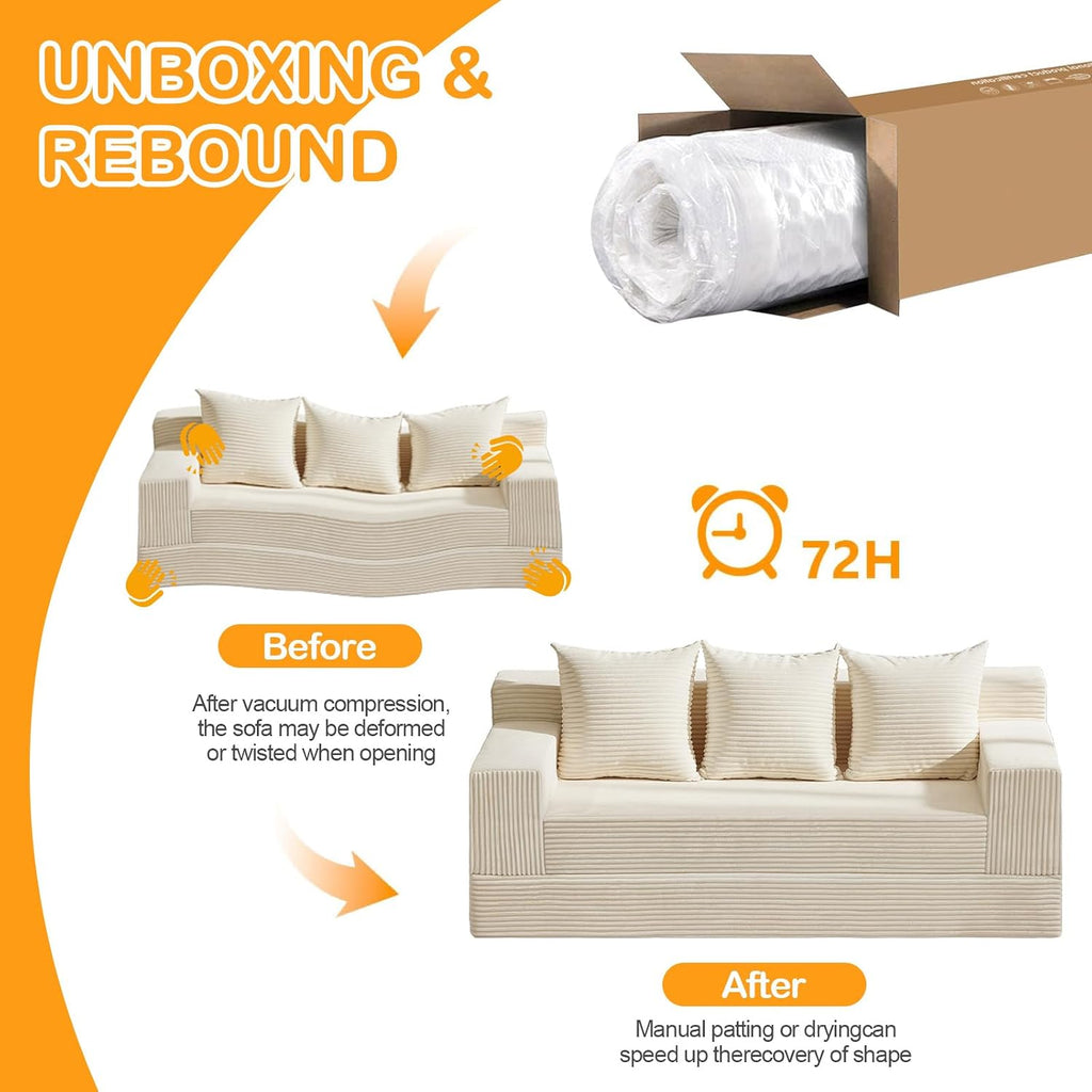 Erament Convertible Futon Sofa Bed Couch, 78'' Corduroy Folding Sofas Bed, Compression Boneless Floor Couch Sofa Beds with 3 Pillows for Living Room Bedroom Apartment
