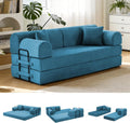 78.8' Convertible Sofa Bed with Detachable Arm Pillow, 6-in-1 Sectional Couches for Living Room, Corduroy Boneless Couch, Sleeper Loveseat Couch Bed, No Assembly, Azure Couch