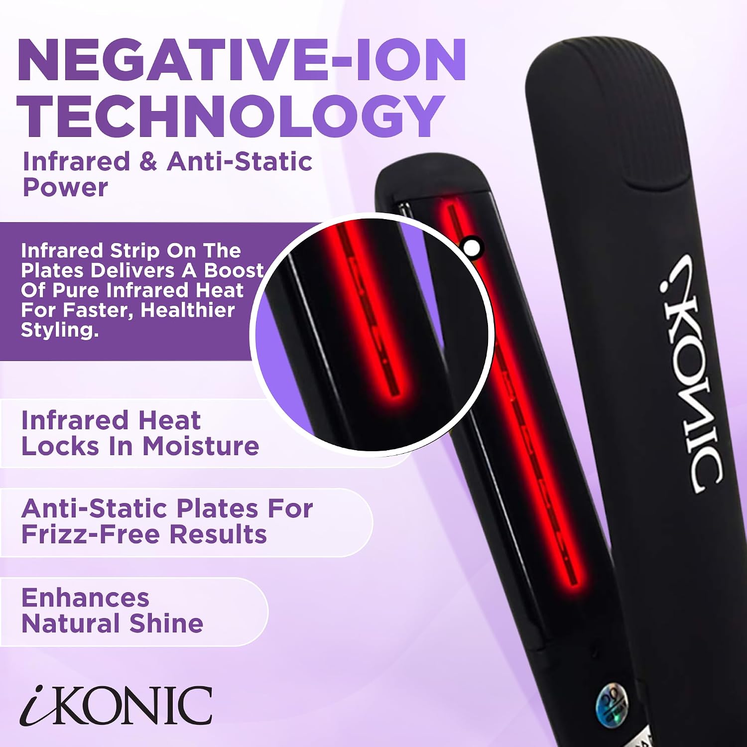 IKonic 100% Tourmaline Ceramic Hair Straightener & Curler– Anti-Static Infrared Ionic 2-in-1 Dual Voltage Flat Iron –1' Floating Plates, Adjustable Temp 140–450°F, Frizz-Free & Fast Heat Hair Iron