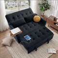 Sleeper Sofa Bed, 54'' Convertible Pull Out Couch with Small Table| USB Port | Side Pockets | Corduroy Fabric | Adjustable Backrest for Apartment, Office, Bedroom, Guest Room (Black)