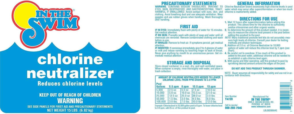 In The Swim Chlorine Neutralizer for Swimming Pools - Quickly Reduces Chlorine Sanitizer Levels - 90% Sodium Thiosulfate - 40 Pounds