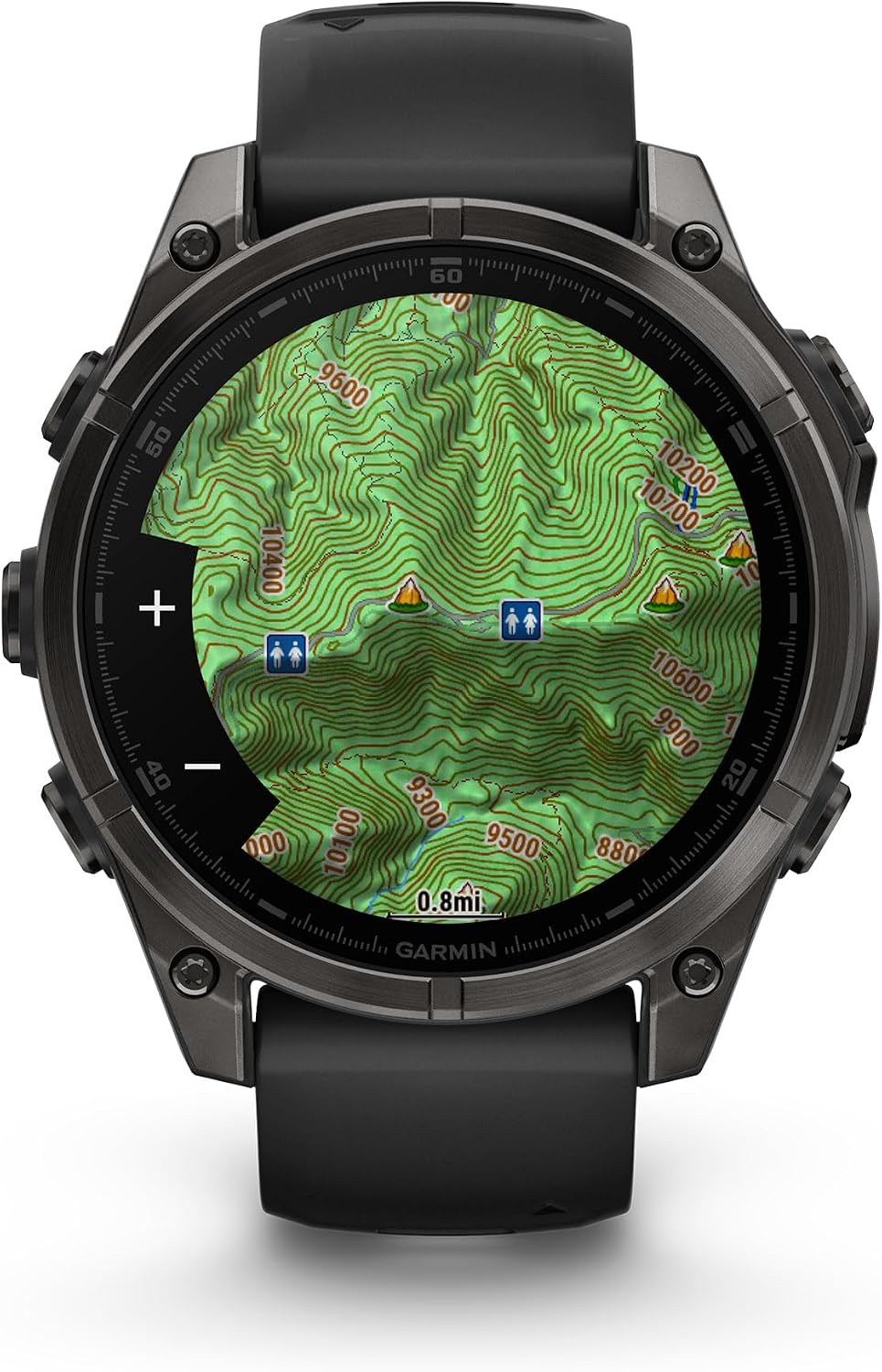 Garmin Fenix 8 Premium Multisport GPS Running Smartwatch, 47 mm | AMOLED, Dive-Rated, Built-in Flashlight | Carbon Gray DLC Titanium with Pebble Gray Band with Signature Series Charging Stand