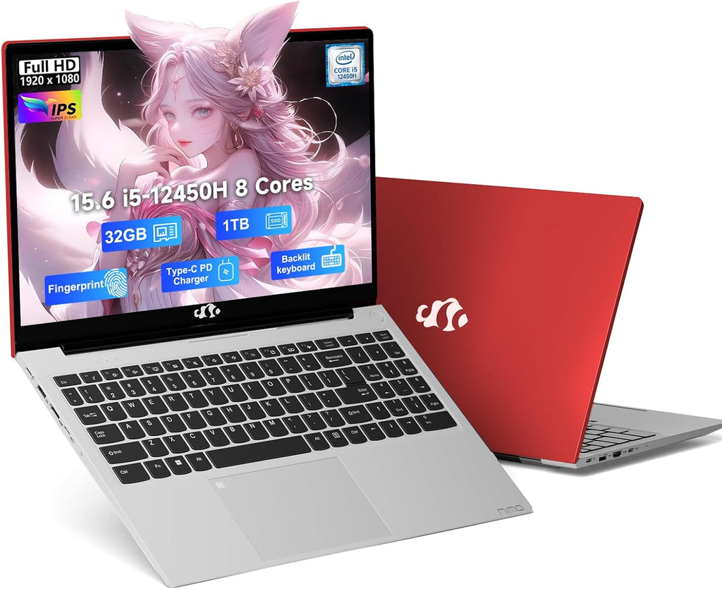NIMO 15.6' FHD lPS-Business-Laptop, 8 Cores Intel i5-12450H 32GB RAM 1TB SSD (Beat i7-11800H, Up to 4.4 GHz) Student Computer with 100W Type-C Charger Fingerprint Backlit Keyboard (Renewed)