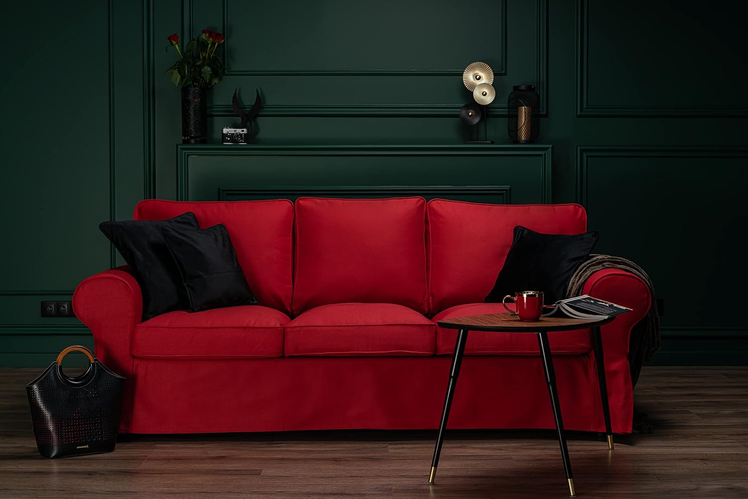 Cotton Ektorp 3 Seat Sofa Cover Slipcover Replacement Made for The IKEA Ektorp 3 Seat Sofa Cover(Cotton Red)-Does NOT fit Ektorp 3.5-seat Sofa