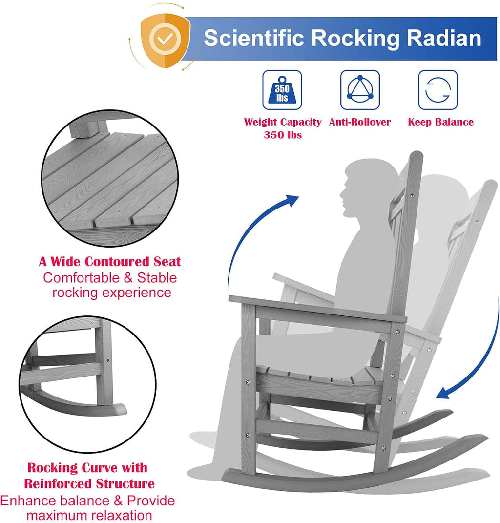hOmeHua Rocking Chair, All-Weather Oversized Outdoor Indoor Chairs, Patio Fade-Resistant Porch Rocker Chair, Durable Smooth Rocking, Comfortable Easy to Assemble, Low Maintain (Gray)