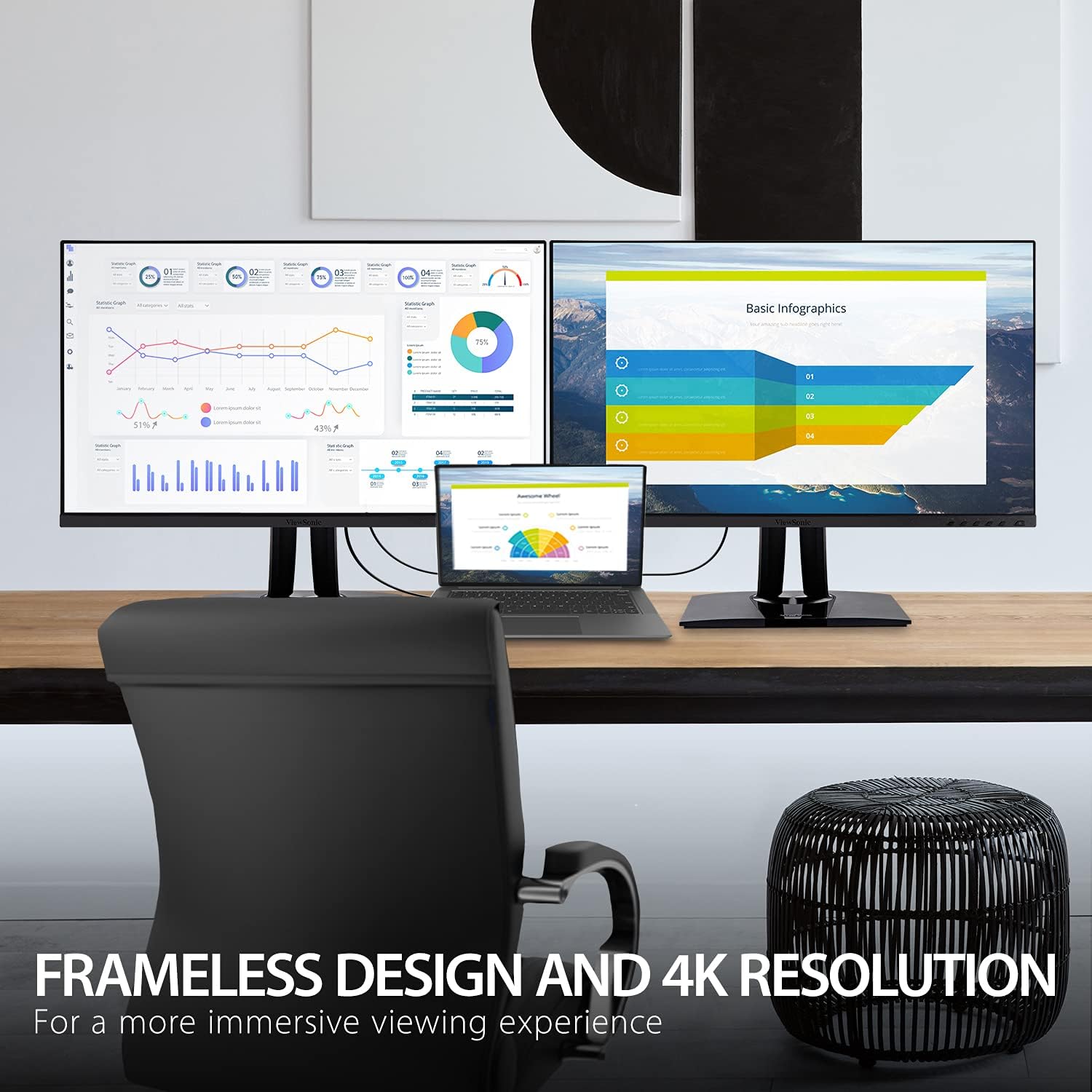 ViewSonic VP2756-4K 27 Inch 4K ColorPro Monitor, IPS Display with 100% sRGB and Pantone Validated for Professional Photo Editing, Advanced Ergonomics, 60W USB-C, HDMI, and DisplayPort Inputs