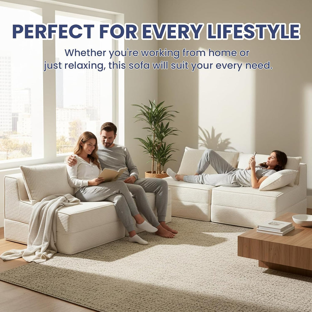 Convertible Sofa Bed, Fold Out Loveseat Sleeper Sofa Chair with Pillow, Folding Sofa Bed with Back Support, Portable Chair Bed Comfy Floor Lounge Sofa for Living Room Bedroom Guest Room, Beige