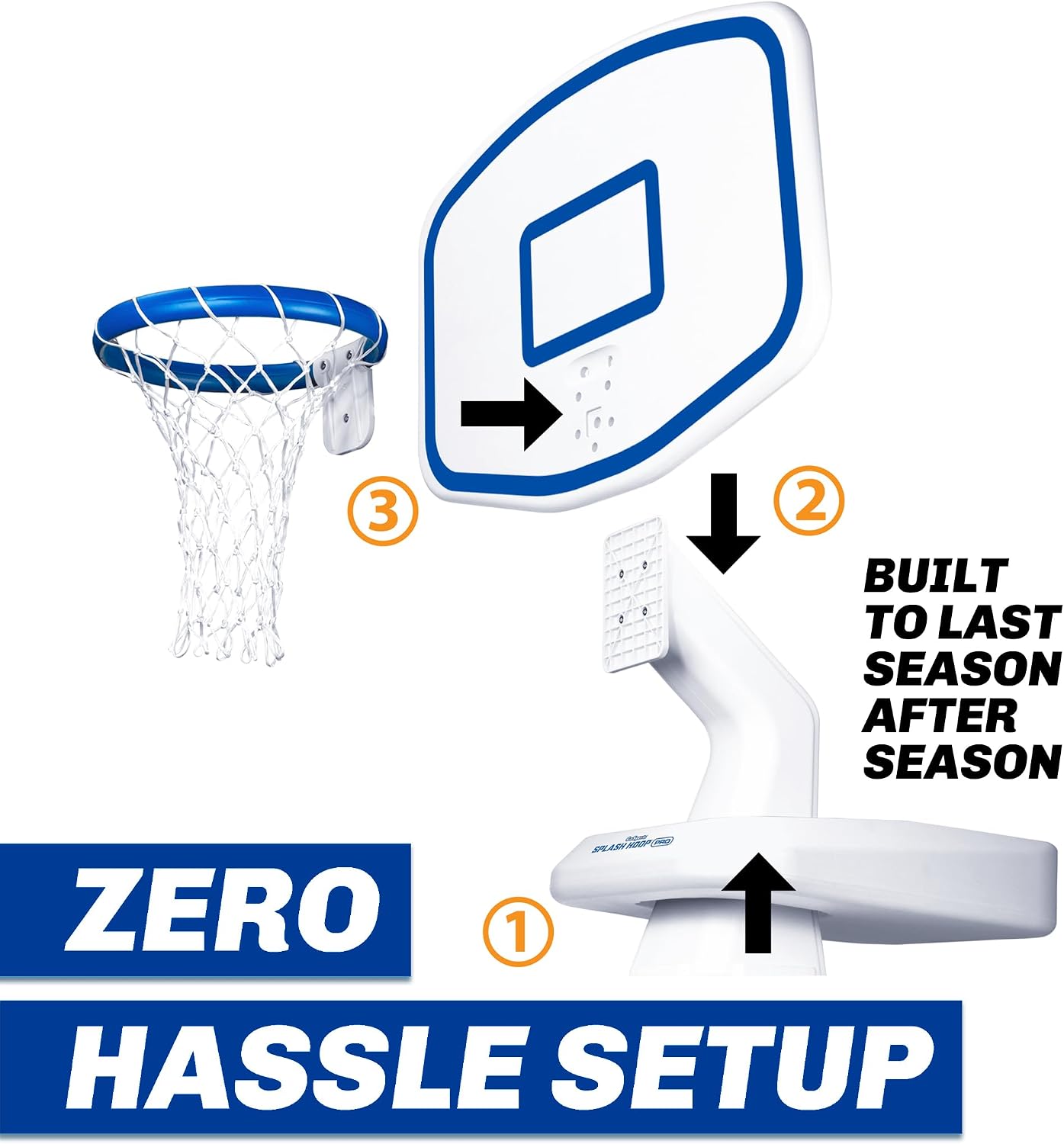 GoSports Splash Hoop PRO - Choose Your Color - Swimming Pool Basketball Game, Includes Poolside Water Basketball Hoop, 2 Balls and Pump