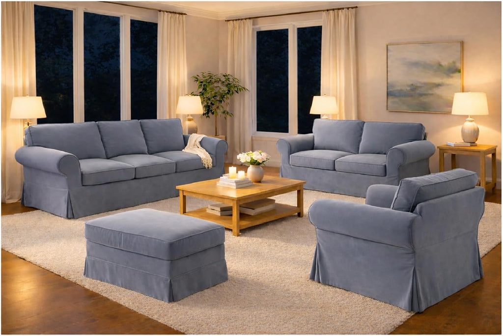 Velvet Pets Friendly Sofa Covers Made Compatible for IKEA Ektorp Loveseat Two Seat Slipcovers (Velvet Light Gray Ektorp 2)